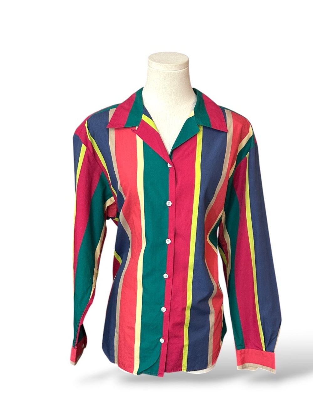 FI Vintage 80’s Women's Multi-Color Vertical Stripe Button-Up Shirt size L (G82)